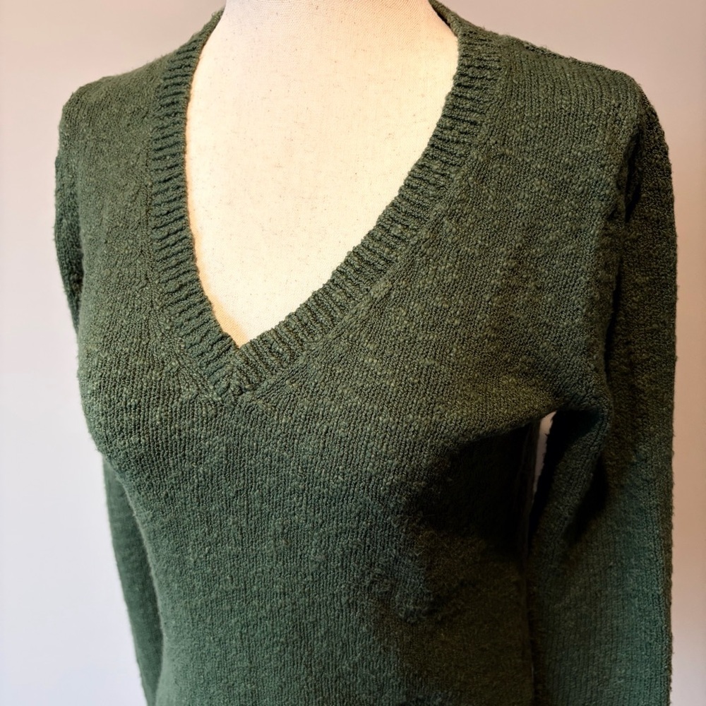 J. Crew Olive Green V-Neck Sweater - Picture 4 of 7